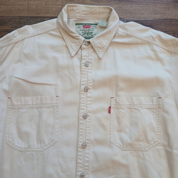 Vintage Levis Shirt Mens Extra Large Tan Denim Metal Buttons Workwear 90s - Picture 1 of 10